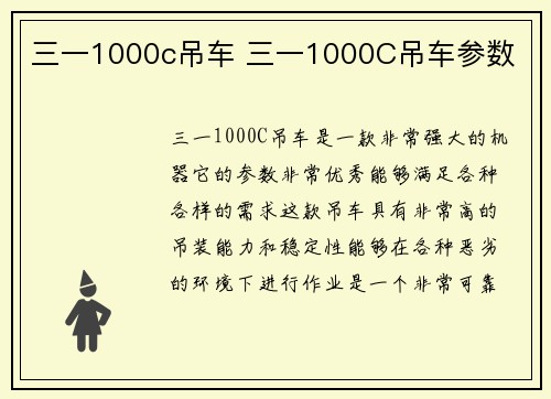 三一1000c吊车 三一1000C吊车参数