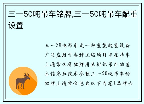 三一50吨吊车铭牌,三一50吨吊车配重设置