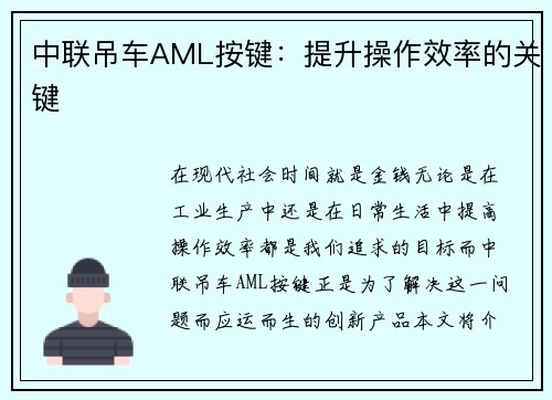 中联吊车AML按键：提升操作效率的关键