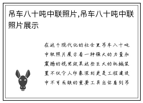 吊车八十吨中联照片,吊车八十吨中联照片展示