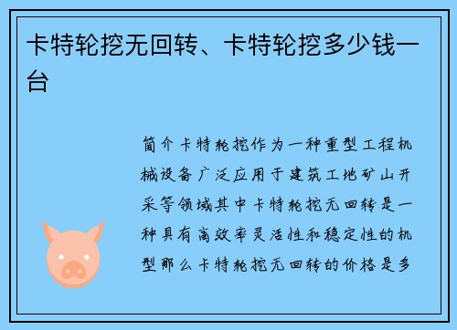 卡特轮挖无回转、卡特轮挖多少钱一台